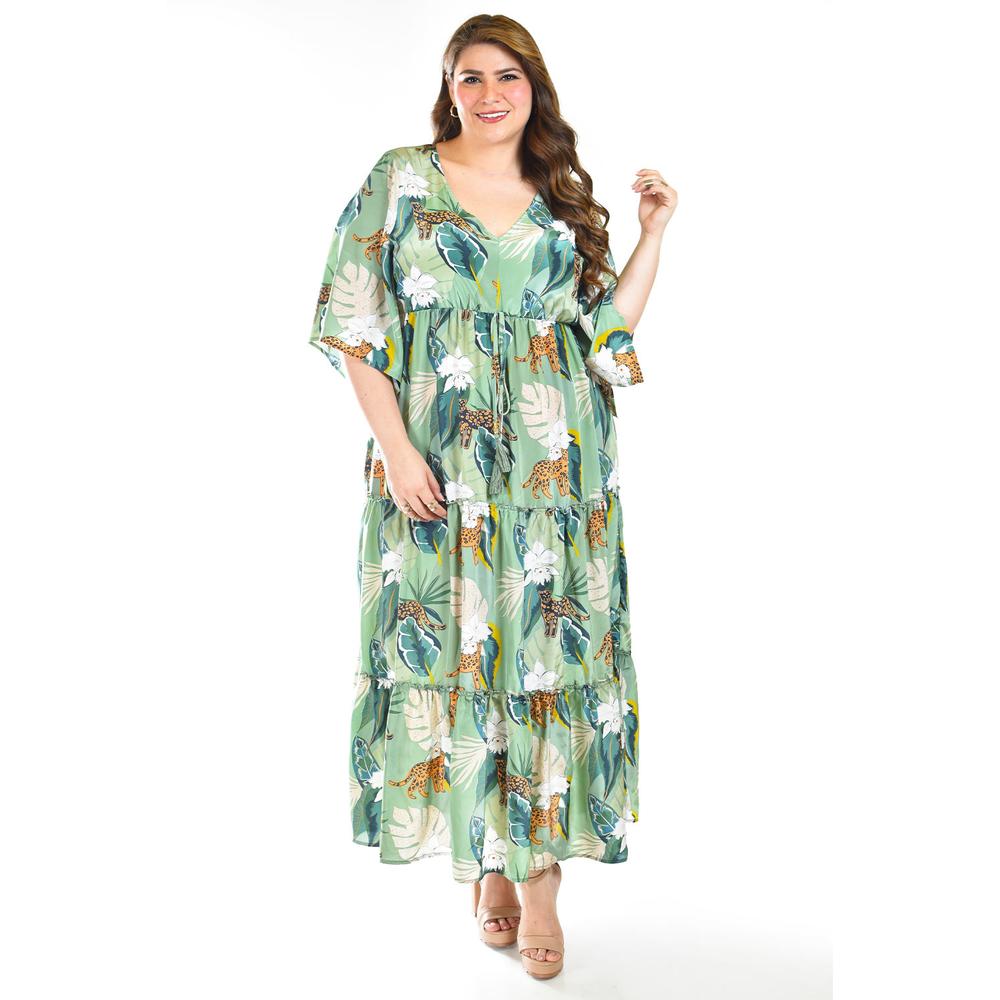 Maxi Vestido Estampado Roman Fashion /tallas Extras, 3834 (verde) Verde