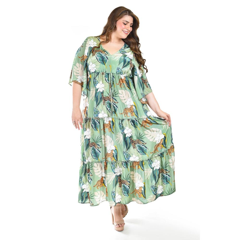 Foto 6 pulgar | Maxi Vestido Estampado Roman Fashion /tallas Extras, 3834 (verde) Verde