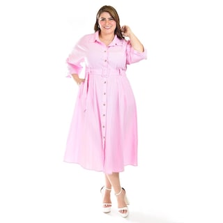Foto 1 | Vestido Camisero Con Cinto Roman Fashion /tallas Extras, 3827-p (rosa) Rosa