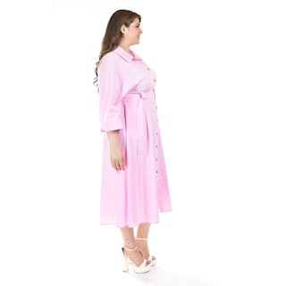 Foto 2 | Vestido Camisero Con Cinto Roman Fashion /tallas Extras, 3827-p (rosa) Rosa