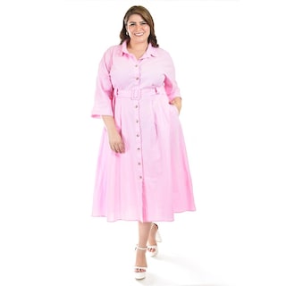 Foto 4 | Vestido Camisero Con Cinto Roman Fashion /tallas Extras, 3827-p (rosa) Rosa
