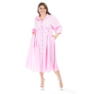 Foto 5 | Vestido Camisero Con Cinto Roman Fashion /tallas Extras, 3827-p (rosa) Rosa