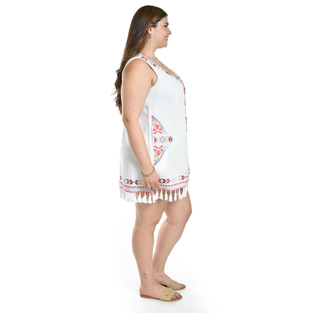 Foto 2 | Vestido Bordado Con Flecos Roman Fashion /tallas Extras, 6279 (blanco / Multicolor) Blanco