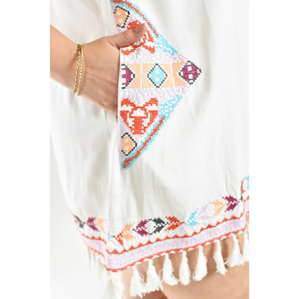 Foto 5 pulgar | Vestido Bordado Con Flecos Roman Fashion /tallas Extras, 6279 (blanco / Multicolor) Blanco