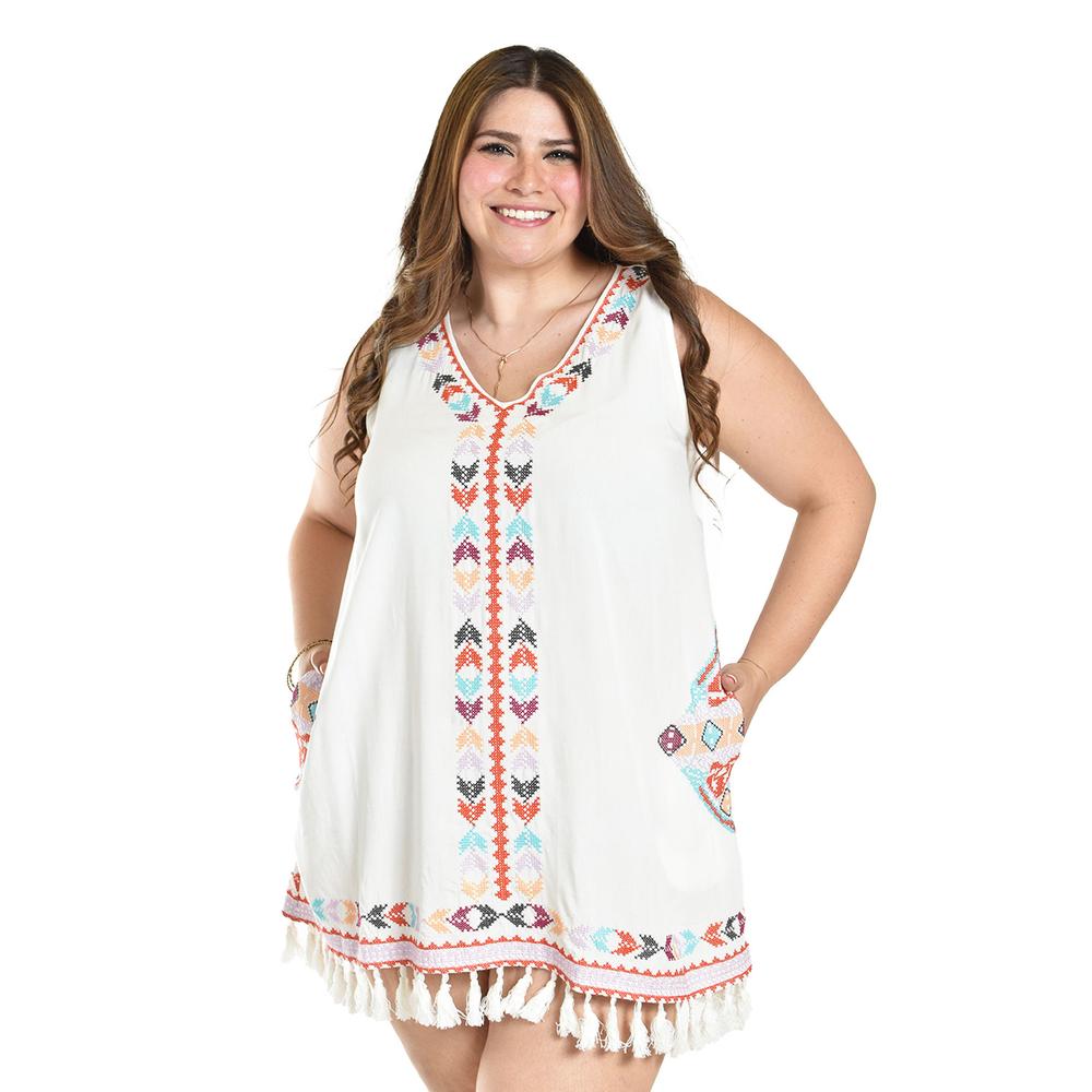 Foto 6 pulgar | Vestido Bordado Con Flecos Roman Fashion /tallas Extras, 6279 (blanco / Multicolor) Blanco