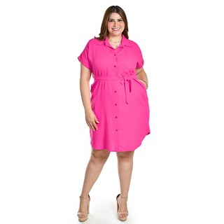 Foto 4 | Vestido Camisero De Lino Roman Fashion /tallas Extras, 2336 (fiusha) Fucsia