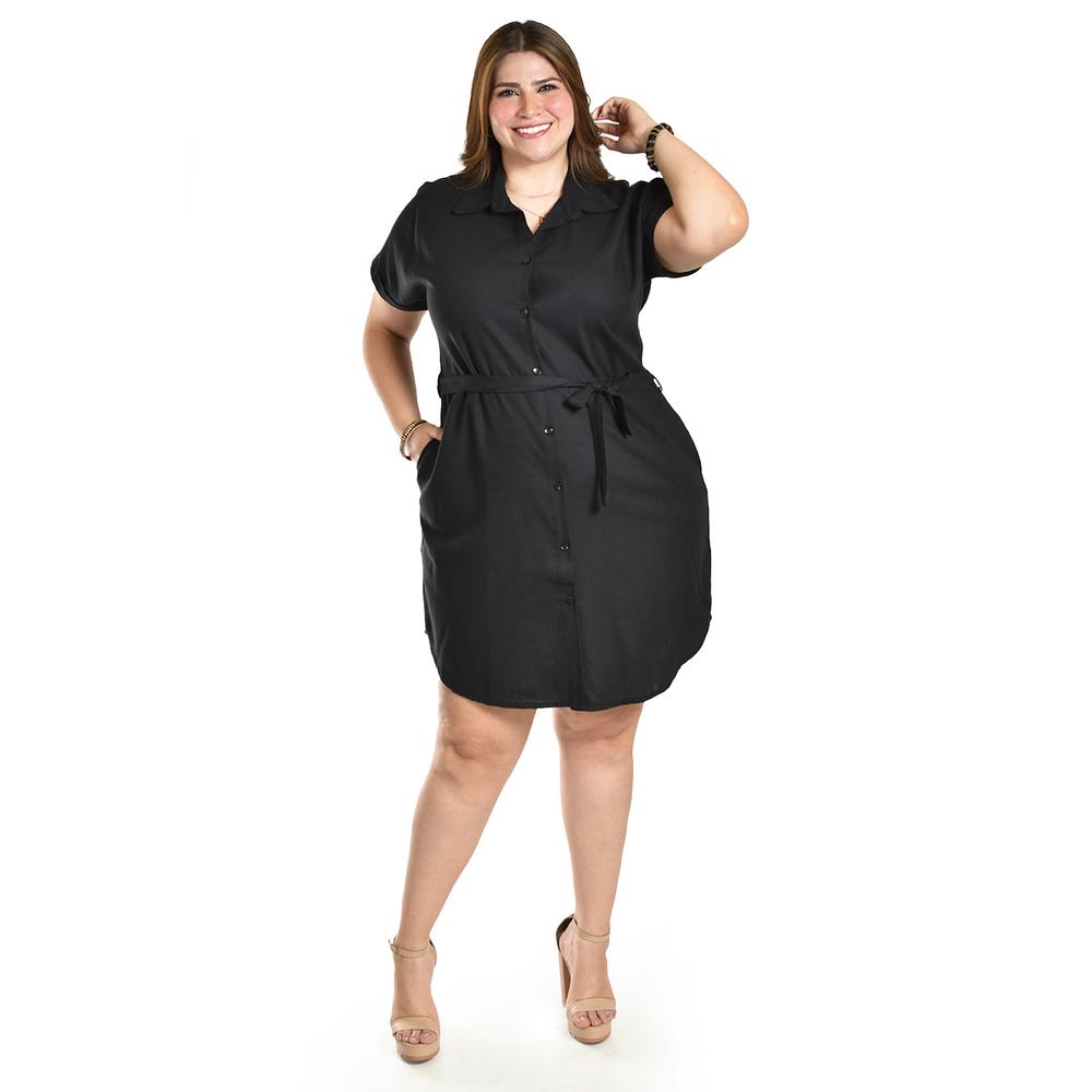 Foto 2 pulgar | Vestido Camisero De Lino Roman Fashion /tallas Extras, 2336 (negro) Negro