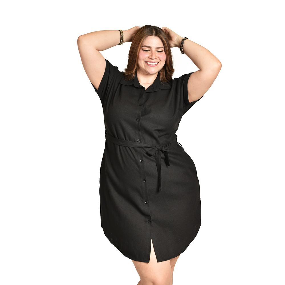 Foto 5 pulgar | Vestido Camisero De Lino Roman Fashion /tallas Extras, 2336 (negro) Negro