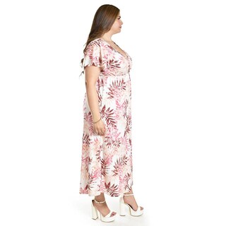 Foto 2 | Vestido Largo Estampado Hojas Roman Fashion /tallas Extras, 42548 (rosa Flor) Rosa