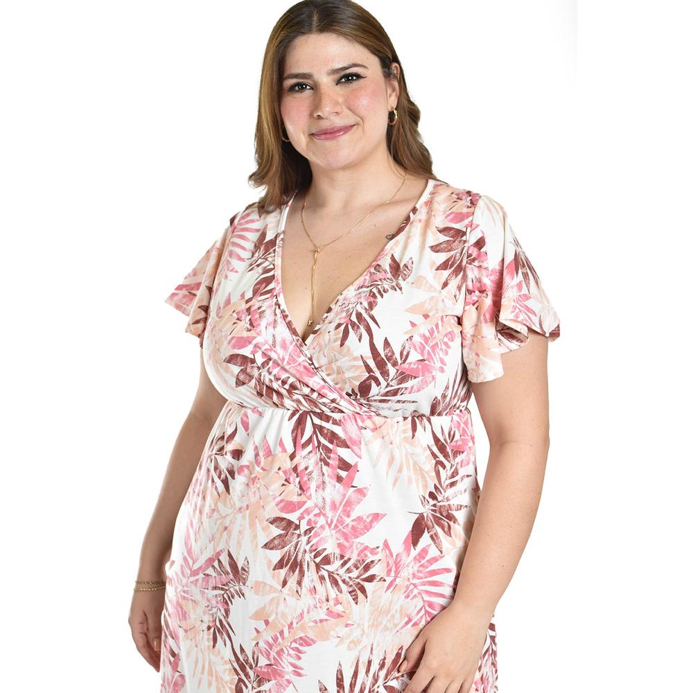 Foto 5 pulgar | Vestido Largo Estampado Hojas Roman Fashion /tallas Extras, 42548 (rosa Flor) Rosa
