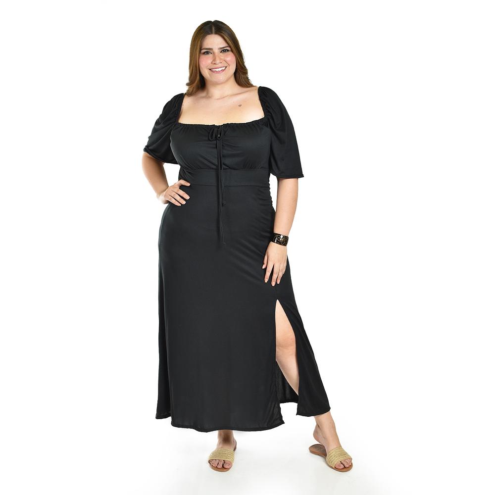 Foto 2 pulgar | Vestido Largo Estilo Campesino Roman Fashion /tallas Extras, 4356 (negro) Negro