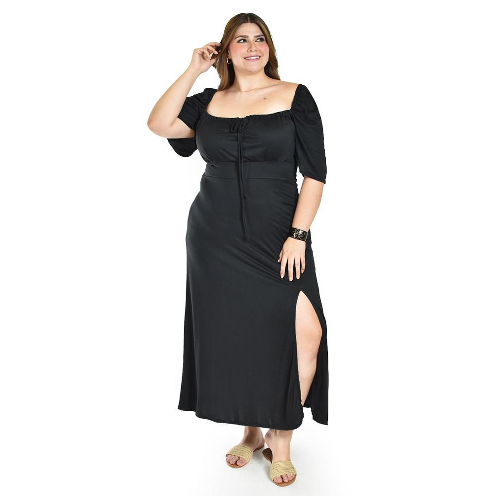 Foto 6 pulgar | Vestido Largo Estilo Campesino Roman Fashion /tallas Extras, 4356 (negro) Negro
