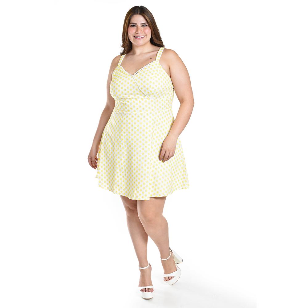 Foto 1 | Vestido Con Bordado De Flores Roman Fashion /tallas Extras, 4129 (amarillo) Amarillo