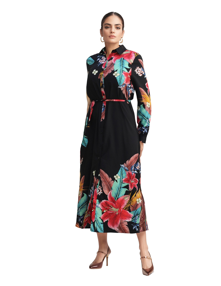 Foto 2 pulgar | Vestido Camisero Casual Estampado Floral