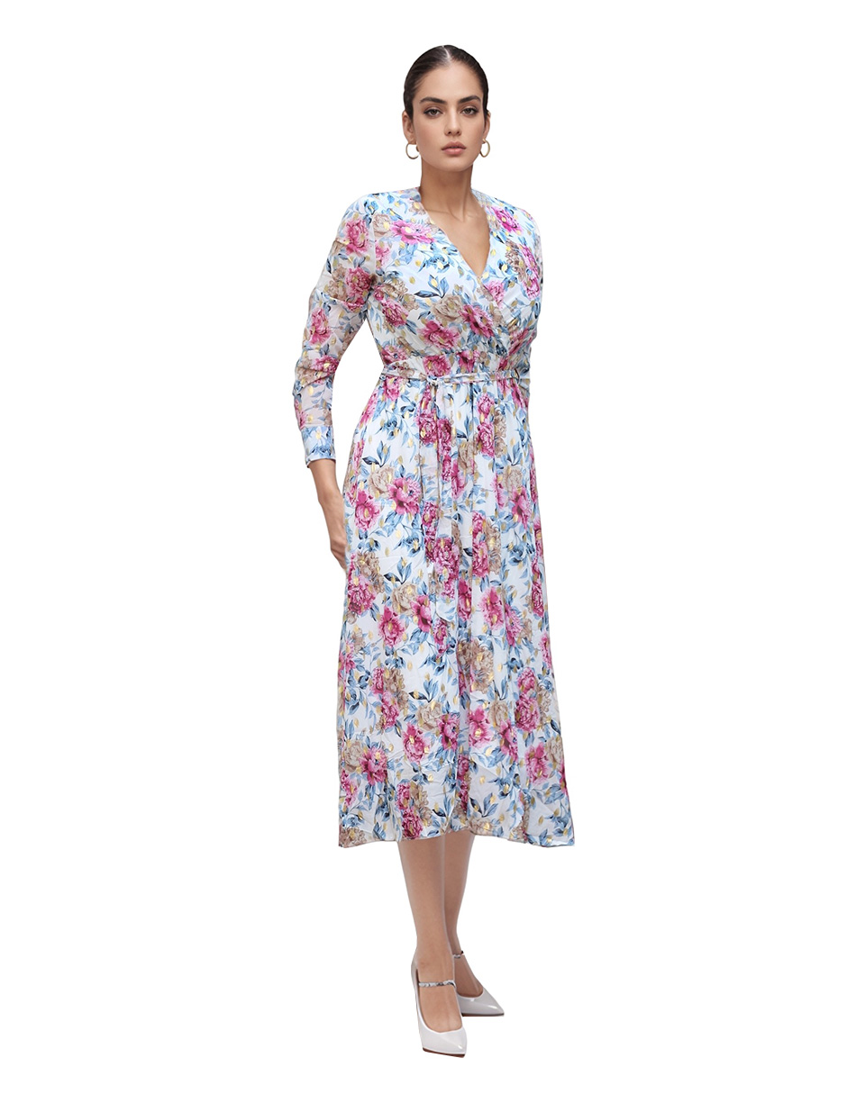 Vestido Casual Midi De Chifón Diseño Floral