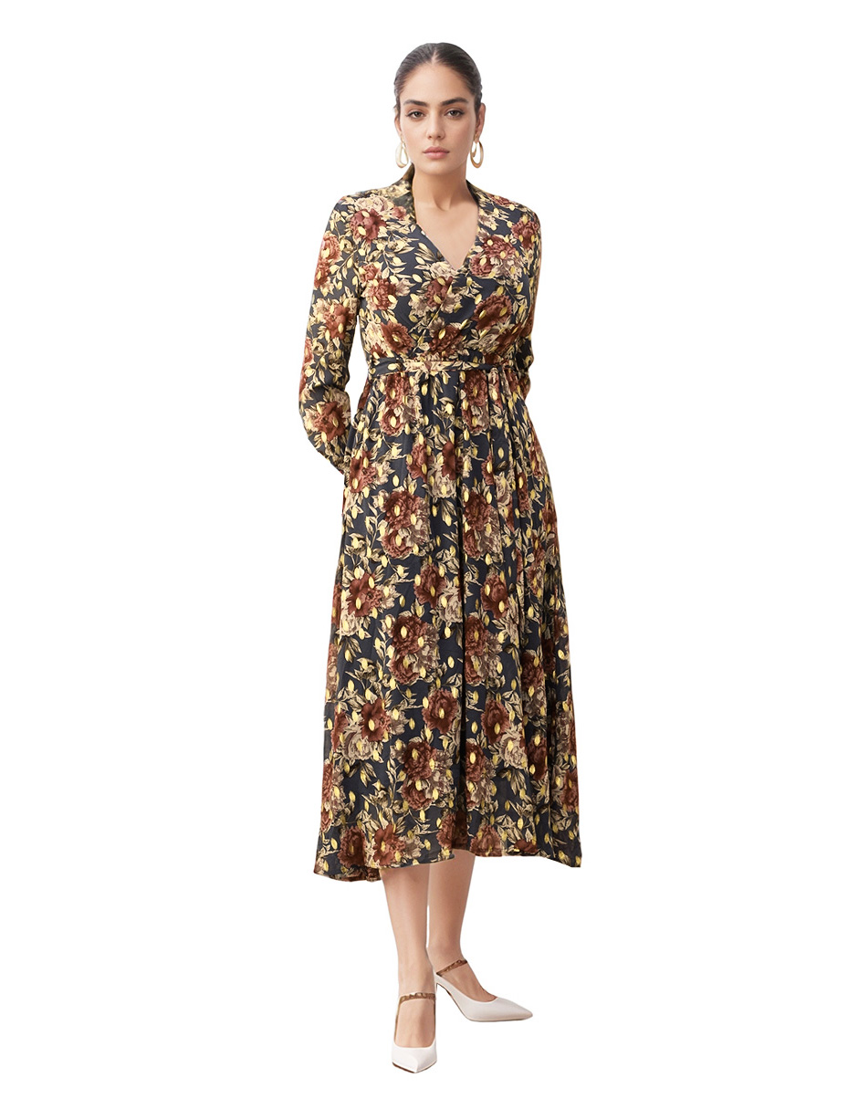 Foto 2 pulgar | Vestido Casual Midi De Chifón Diseño Floral