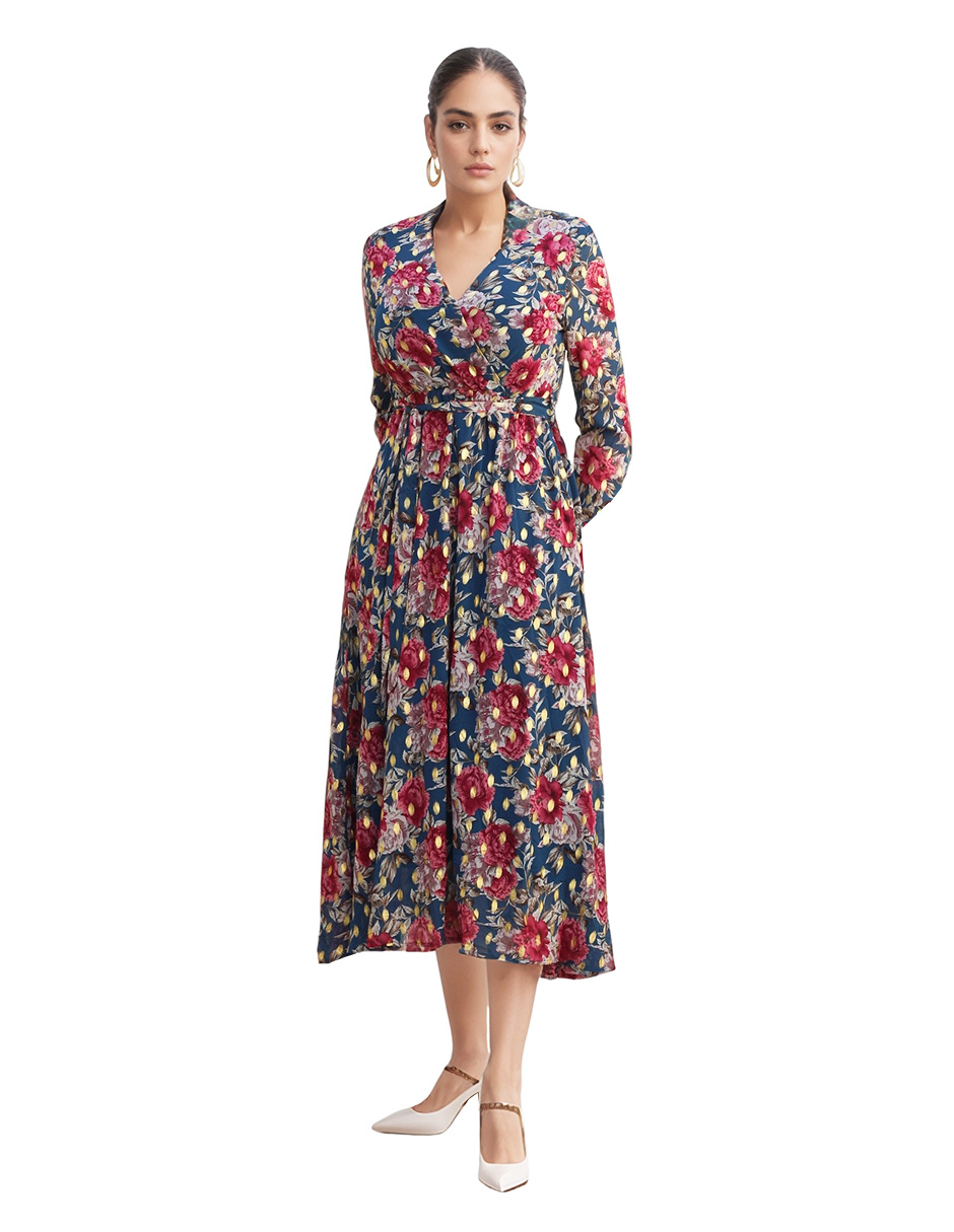 Foto 1 | Vestido Casual Midi De Chifón Diseño Floral