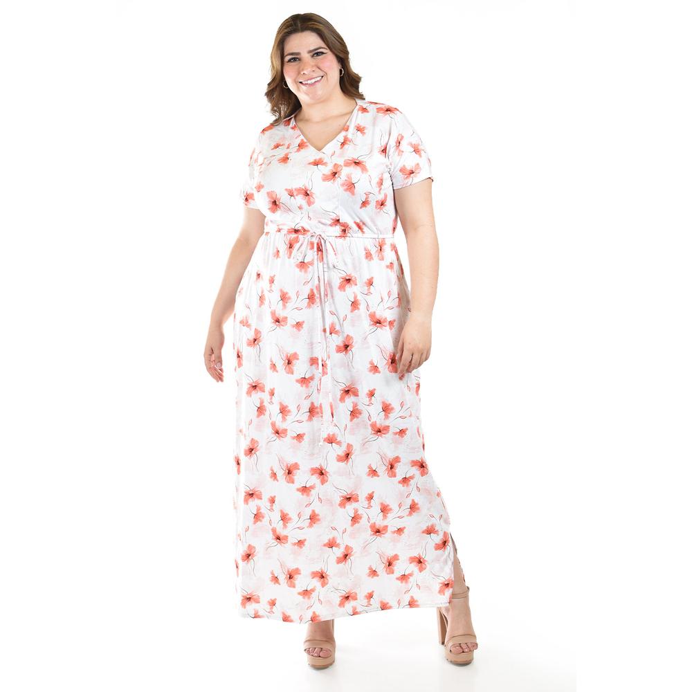 Foto 2 pulgar | Maxi Vestido Estampado Flores Roman Fashion /tallas Extras, 4331 (naranja) Naranja