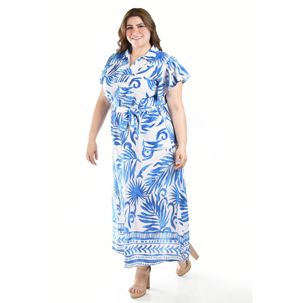 Foto 2 | Vestido Largo Estampado Hojas Roman Fashion /tallas Extras, 4338 (azul Rey Hojas) Azul