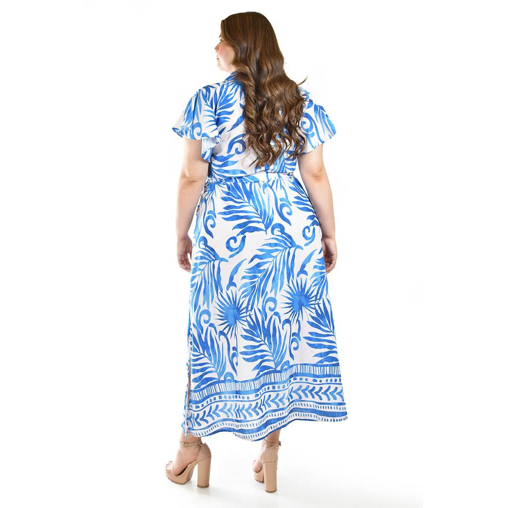 Foto 4 pulgar | Vestido Largo Estampado Hojas Roman Fashion /tallas Extras, 4338 (azul Rey Hojas) Azul