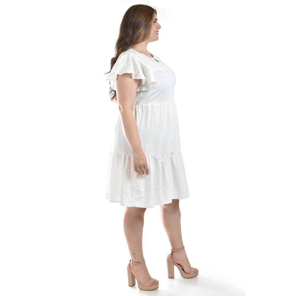 Foto 3 pulgar | Vestido De Lino Con Volantes Roman Fashion /tallas Extras, 4355 (blanco) Blanco