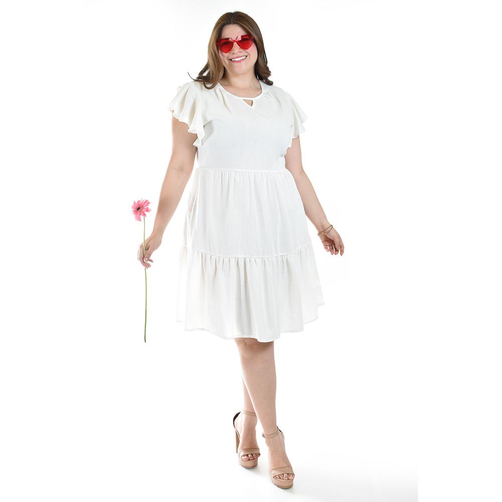 Foto 5 pulgar | Vestido De Lino Con Volantes Roman Fashion /tallas Extras, 4355 (blanco) Blanco