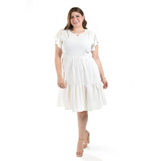 Foto 6 | Vestido De Lino Con Volantes Roman Fashion /tallas Extras, 4355 (blanco) Blanco