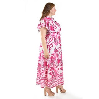 Foto 2 | Vestido Largo Estampado Hojas Roman Fashion /tallas Extras, 4338 (fiusha Hojas) Fucsia