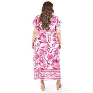 Foto 3 | Vestido Largo Estampado Hojas Roman Fashion /tallas Extras, 4338 (fiusha Hojas) Fucsia