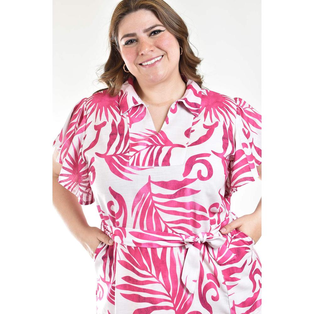Foto 5 pulgar | Vestido Largo Estampado Hojas Roman Fashion /tallas Extras, 4338 (fiusha Hojas) Fucsia