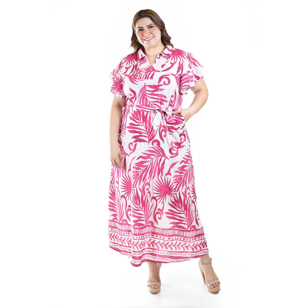 Foto 5 | Vestido Largo Estampado Hojas Roman Fashion /tallas Extras, 4338 (fiusha Hojas) Fucsia