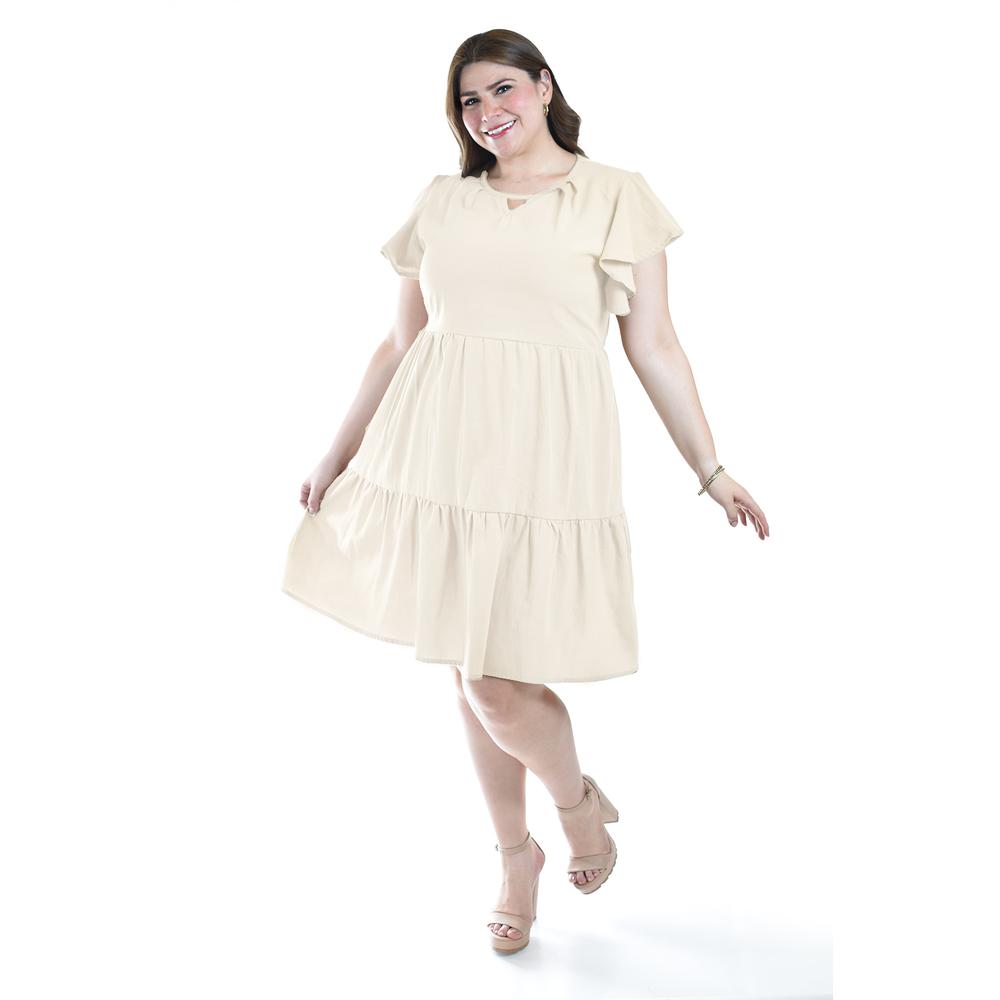 Vestido De Lino Con Volantes Roman Fashion /tallas Extras, 4355 (beige) Beige