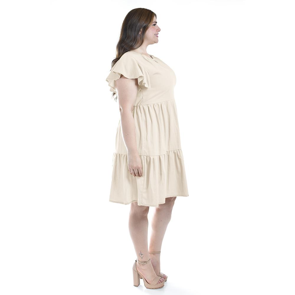 Foto 3 pulgar | Vestido De Lino Con Volantes Roman Fashion /tallas Extras, 4355 (beige) Beige