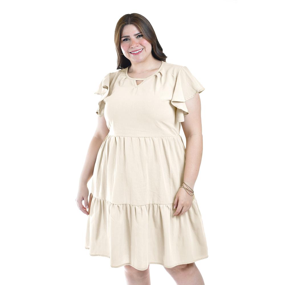Foto 6 pulgar | Vestido De Lino Con Volantes Roman Fashion /tallas Extras, 4355 (beige) Beige