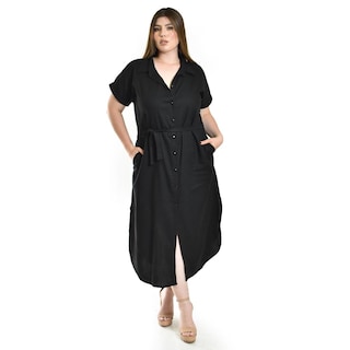 Foto 1 | Vestido Camisero De Lino Roman Fashion /tallas Extras, 2107 (negro) Negro
