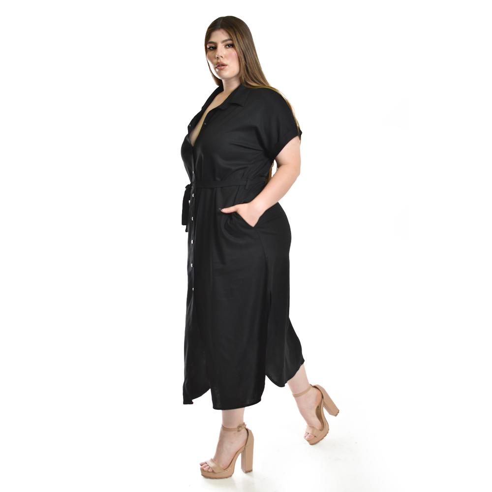 Foto 2 | Vestido Camisero De Lino Roman Fashion /tallas Extras, 2107 (negro) Negro