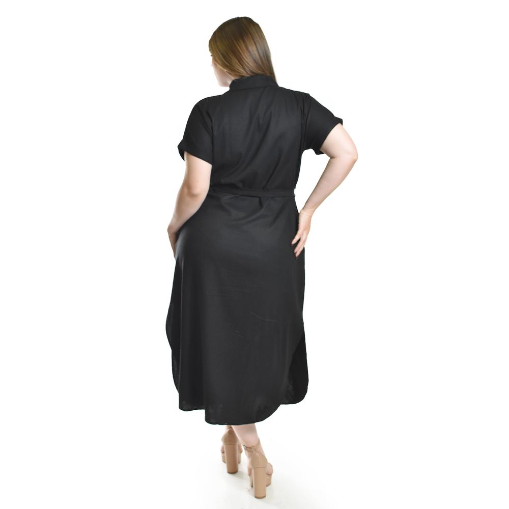 Foto 4 pulgar | Vestido Camisero De Lino Roman Fashion /tallas Extras, 2107 (negro) Negro