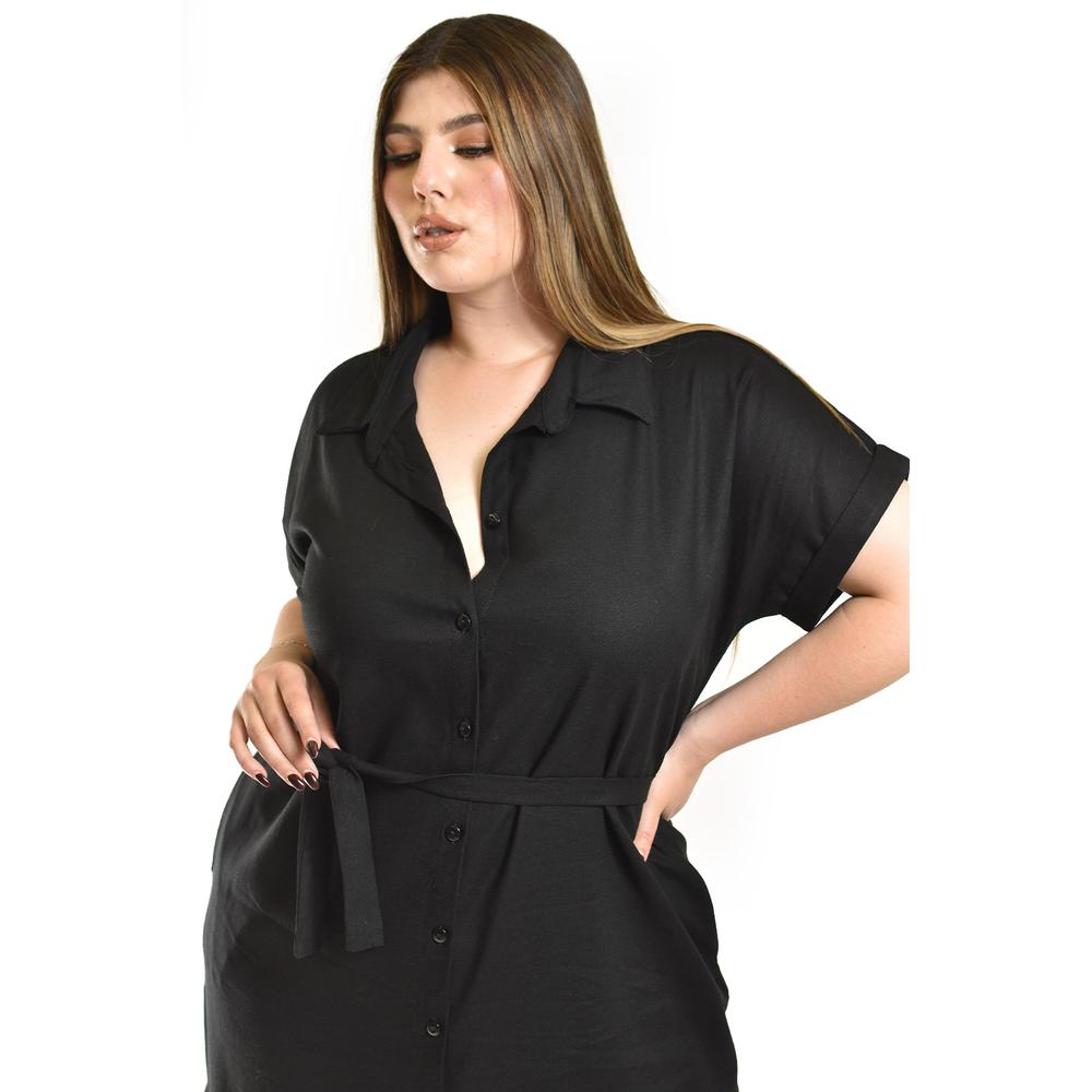 Foto 5 pulgar | Vestido Camisero De Lino Roman Fashion /tallas Extras, 2107 (negro) Negro