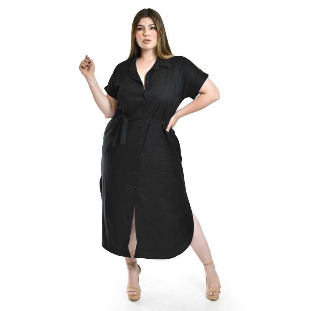 Foto 6 pulgar | Vestido Camisero De Lino Roman Fashion /tallas Extras, 2107 (negro) Negro