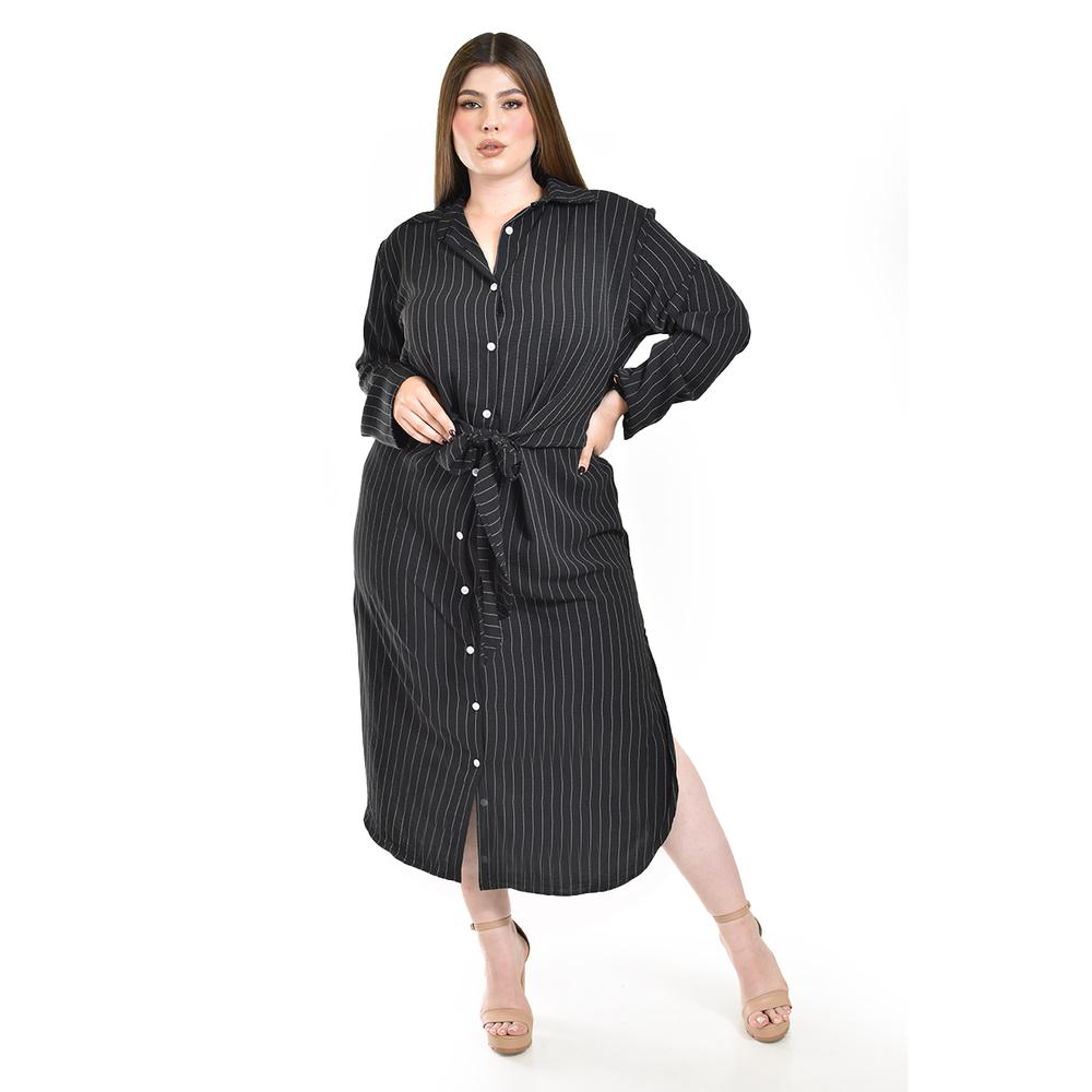 Vestido Camisero Con Moño Roman Fashion /tallas Extras, 4341 (negro Lineas) Negro