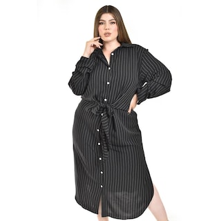 Foto 4 | Vestido Camisero Con Moño Roman Fashion /tallas Extras, 4341 (negro Lineas) Negro
