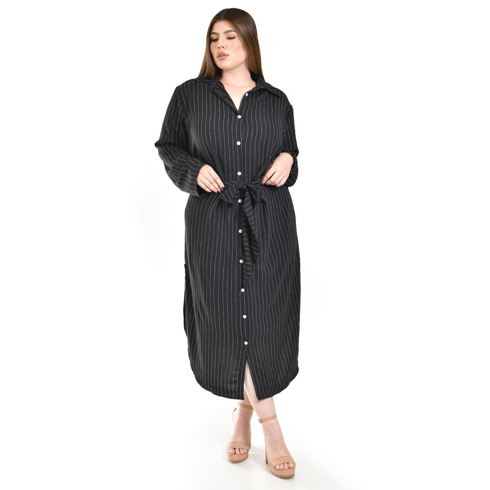 Foto 5 | Vestido Camisero Con Moño Roman Fashion /tallas Extras, 4341 (negro Lineas) Negro