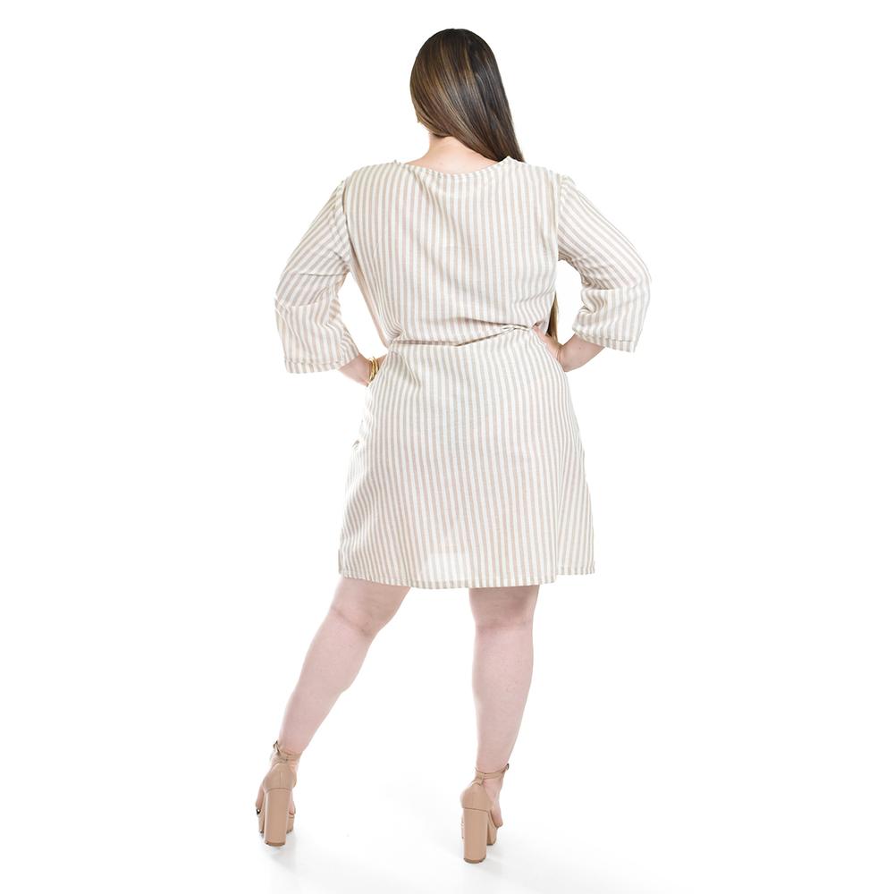 Foto 4 pulgar | Vestido De Lino A Rayas Roman Fashion /tallas Extras, 4085 (líneas Beige) Beige