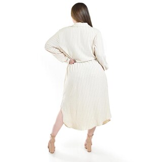 Foto 3 | Vestido Camisero Con Moño Roman Fashion /tallas Extras, 4341 (arena Líneas) Beige