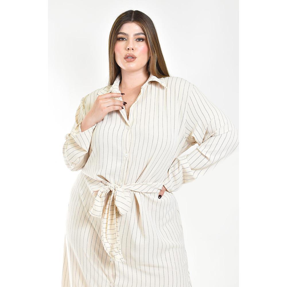 Foto 4 | Vestido Camisero Con Moño Roman Fashion /tallas Extras, 4341 (arena Líneas) Beige