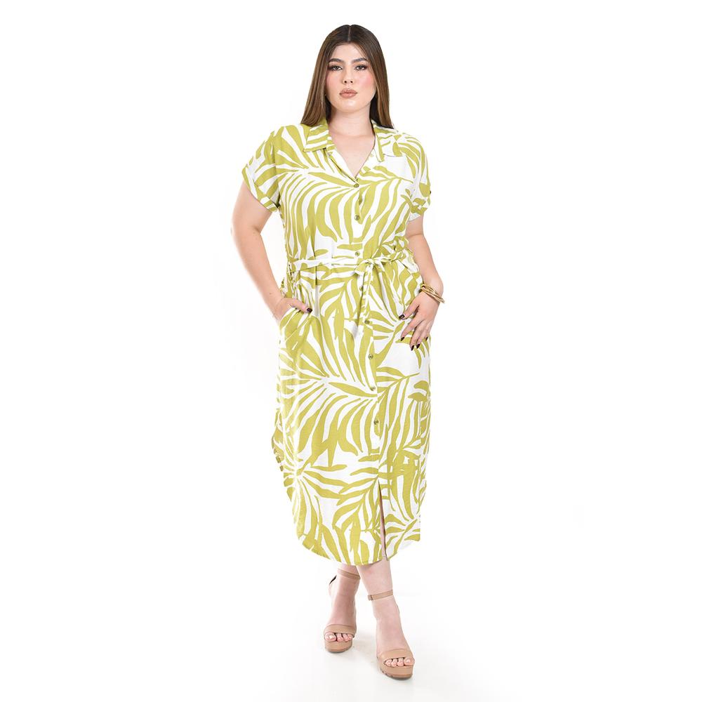 Vestido Camisero Estampado Tropical Roman Fashion /tallas Extras, 2619 (lima) Verde Lima
