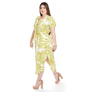 Foto 2 | Vestido Camisero Estampado Tropical Roman Fashion /tallas Extras, 2619 (lima) Verde Lima