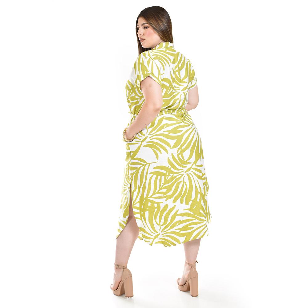 Foto 4 pulgar | Vestido Camisero Estampado Tropical Roman Fashion /tallas Extras, 2619 (lima) Verde Lima