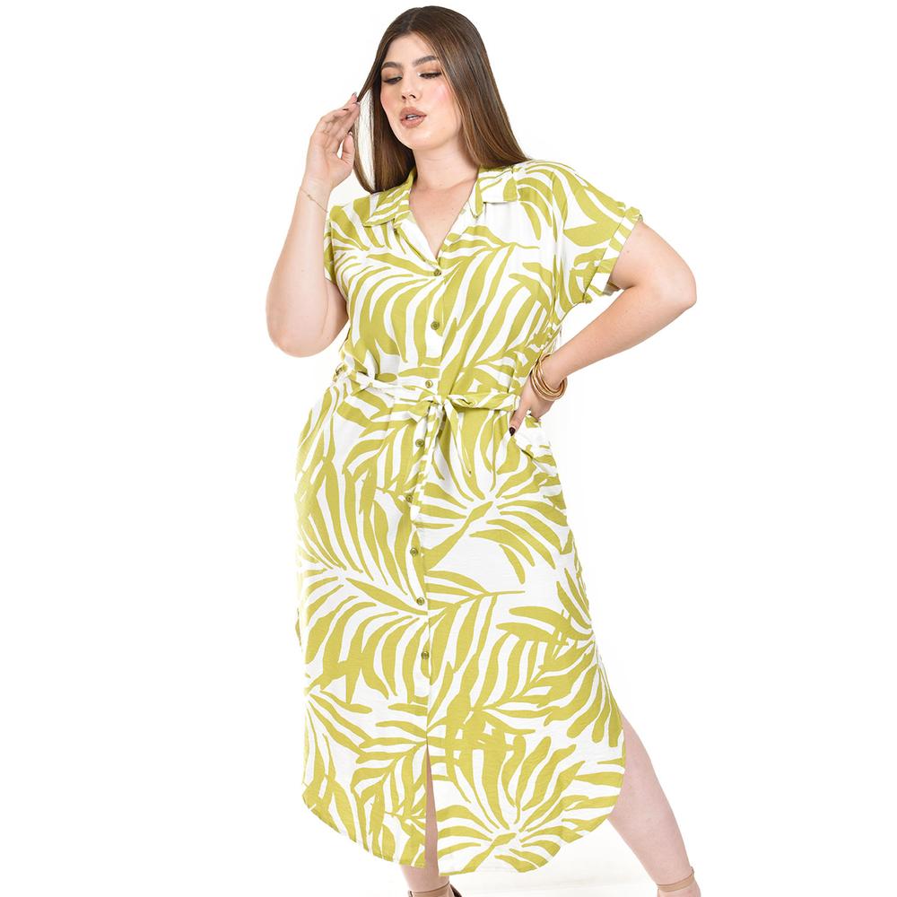 Foto 4 | Vestido Camisero Estampado Tropical Roman Fashion /tallas Extras, 2619 (lima) Verde Lima