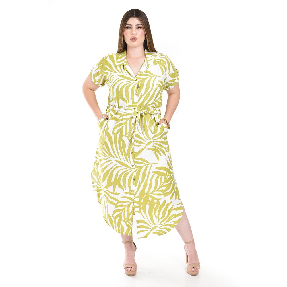 Foto 5 | Vestido Camisero Estampado Tropical Roman Fashion /tallas Extras, 2619 (lima) Verde Lima